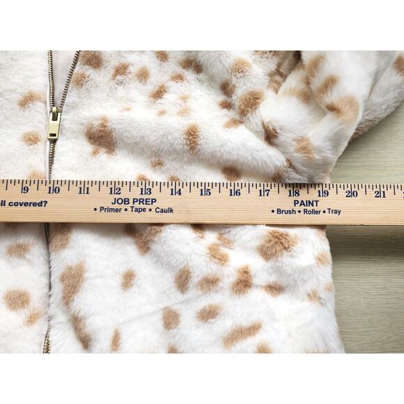 JACKET-HOODIE-NINE WEST-White Soft Faux Fur with Tan Spots-Lines-Size SMALL - Picture 12 of 16
